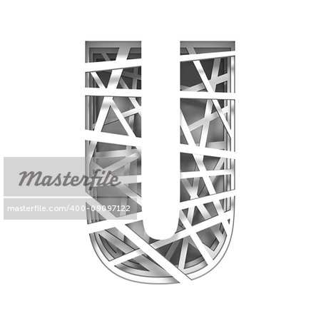 Paper cut out font letter U 3D render illustration isolated on white background Paper cut out font letter U 3D render illustration isolated on white background