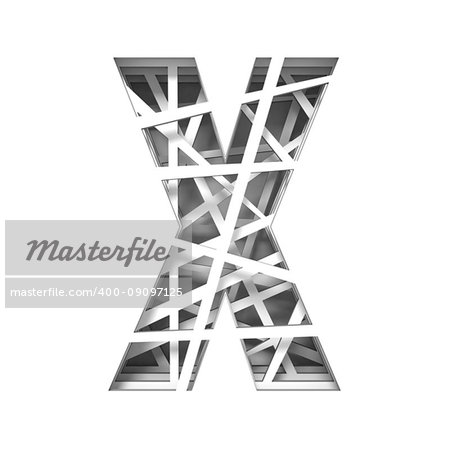 Paper cut out font letter X 3D render illustration isolated on white background