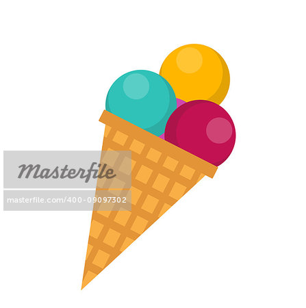 Ice cream cone icon flat style , isolated on white background. Vector illustration