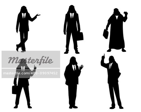 Vector illustration of six silhouettes of arab businessmen