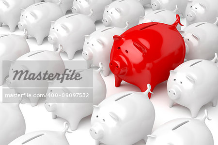 Concept image with unique red piggy bank, different from the others