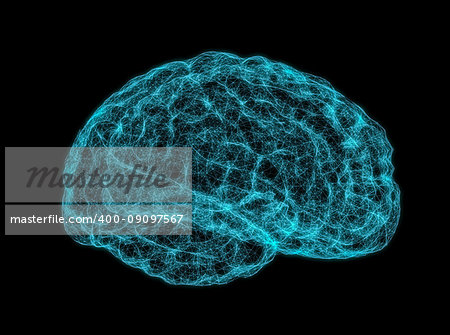 X-ray image of human brain on dark background. 3D Illustration