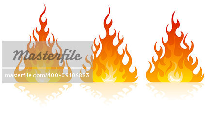 3 fire icon with flat bottom design element on white background