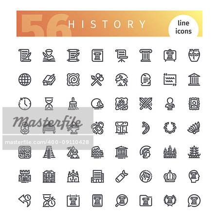 Set of 56 history line icons suitable for web, infographics and apps. Isolated on white background. Clipping paths included.
