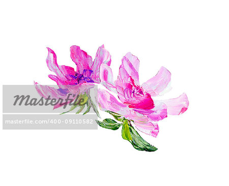 Hand painted modern style purple flower isolated on white background. Spring flower seasonal nature card. Oil painting