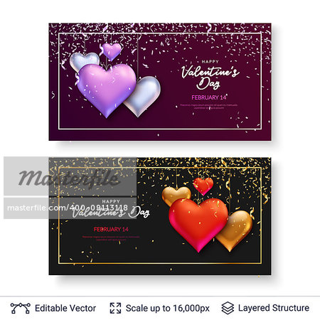 Pair of vector banners for St.Valentines Day. Holiday card design.