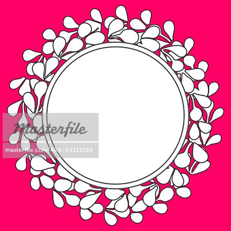 Black and white laurel wreath vector frame on pink background