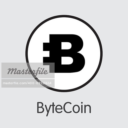 ByteCoin - Vector Icon of Virtual Currency. Criptocurrency Blockchain Icon on Grey Background. Virtual Currency. Vector Trading sign: BCN.