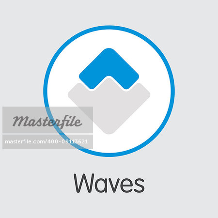 Waves - Vector Icon of Virtual Currency. Criptocurrency Blockchain Icon on Grey Background. Virtual Currency. Vector Trading sign: WAVES.