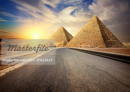 Asphalted road to Giza among the desert