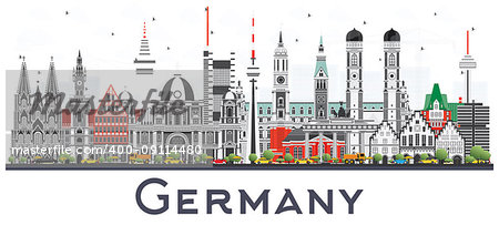 Germany City Skyline with Gray Buildings Isolated on White Background. Vector Illustration. Business Travel and Tourism Concept with Historic Architecture. Germany Cityscape with Landmarks.
