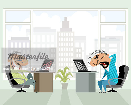 Vector illustration of two men in the office