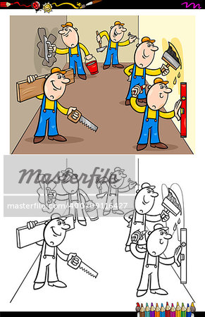 Cartoon Illustration of Workers and Builders at Work Characters Group Coloring Book Activity