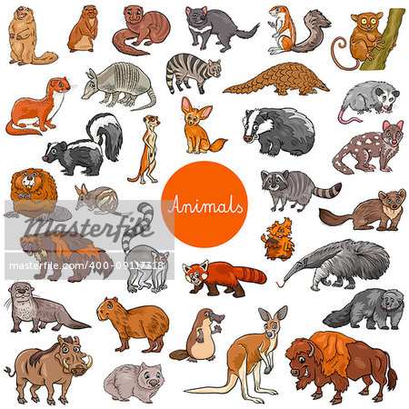 Cartoon Illustration of Wild Mammals Animal Characters Big Set