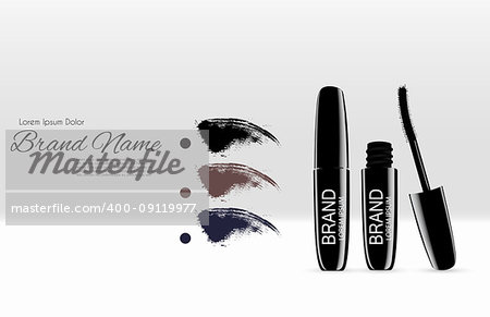 Fashion Design Makeup Cosmetics Product  Template for Ads or Magazine Background.  Mascara Product Series Reportv 3D Realistic Vector Iillustration. EPS10