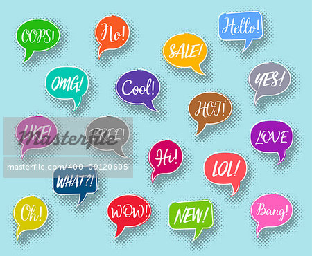 Vector colorful speech chat bubbles collection text expressions