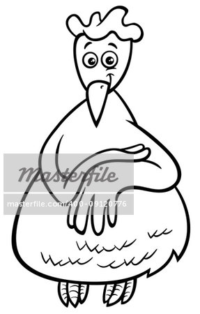 Black and White Cartoon Illustration of Comic Hen or Chicken Animal Character Coloring Book