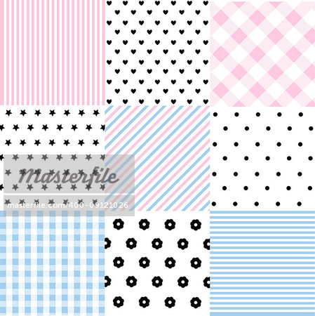 Cute set of Baby seamless patterns with fabric textures