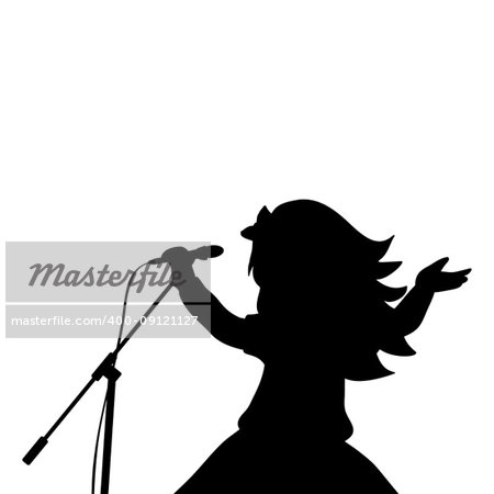 Silhouette girl music sings in microphone. Vector illustration