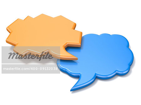 Orange and blue irregular shape blank speech bubbles 3D illustration isolated on white background