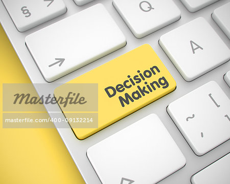 Close View Yellow Keyboard Key - Decision Making. Online Service Concept with Modern Laptop Enter Yellow Keypad on Keyboard: Decision Making. 3D Render.