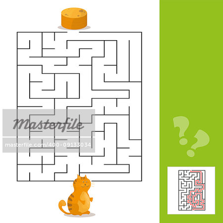 Cartoon Illustration of Paths or Maze Puzzle Activity Game with Kitten and Pancakes