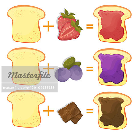 How Make Toast Ingredients for Classic Tasty American Fast Food for Poster or Card. Vector illustration