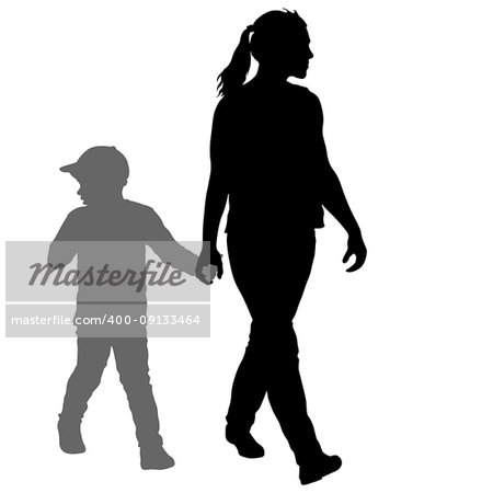 Silhouette of happy family on a white background.