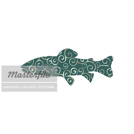 Salmon trout fish spiral pattern color silhouette aquatic animal. Vector Illustrator.