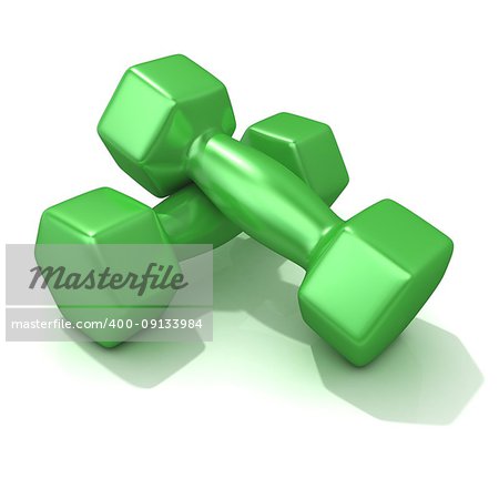 Green weights isolated on white background