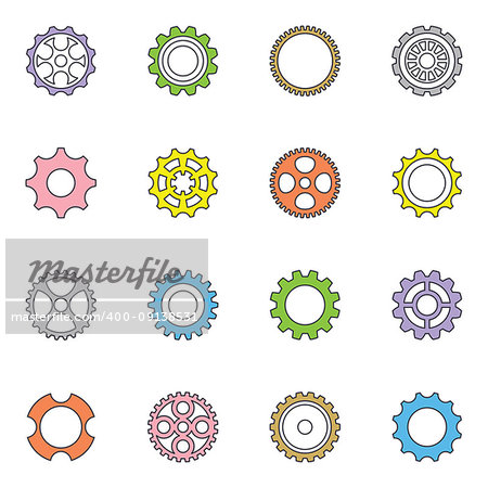 Thin line vector cog wheels and gears collection