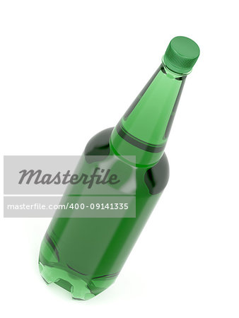 Green plastic bottle for beer, soda, water or other liquids