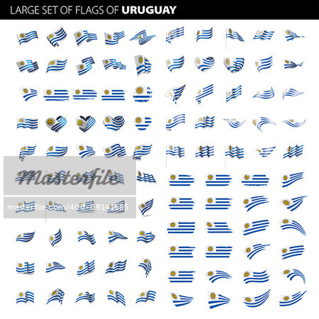 Uruguay flag, vector illustration on a white background. Big set