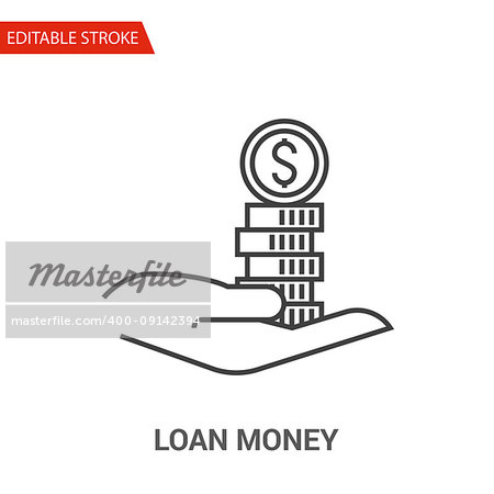 Loan Money Icon. Thin Line Vector Illustration - Adjust stroke weight - Expand to any Size - Easy Change Colour - Editable Stroke - Pixel Perfect