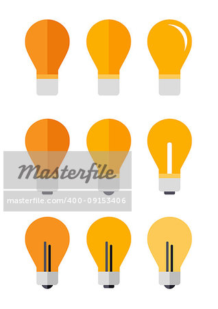 Icons set of nine lamp in a flat style on a white background. Also available as a Vector in Adobe illustrator EPS format, compressed in a zip file. The different graphics are all on separate layers so they can easily be moved or edited individually.