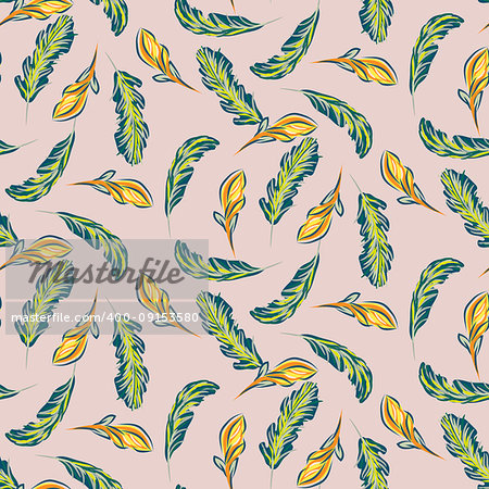 Tropical leaves and flowers seamless vector pattern. Palm leaf and florals summer green background.