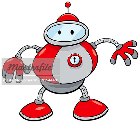 Cartoon Illustration of Funny Tin Robot Science Fiction Comic Character