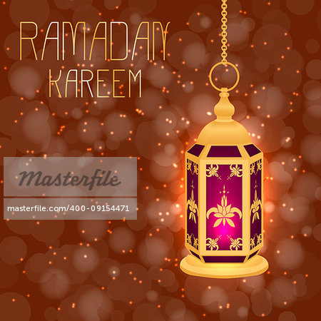 Ramadan Kareem. Concept of a Islamic holiday. Lamp shines. On a brown background with blur