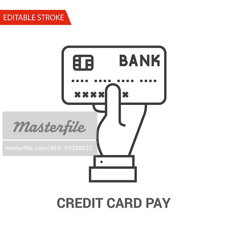 Credit Card Pay Icon. Thin Line Vector Illustration - Adjust stroke weight - Expand to any Size - Easy Change Colour - Editable Stroke - Pixel Perfect