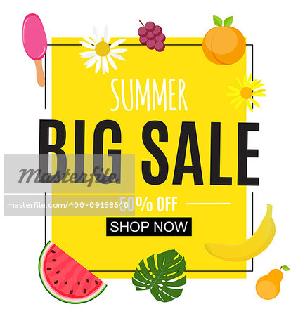 Abstract Flower Summer Sale Background with Frame. Vector Illustration EPS10