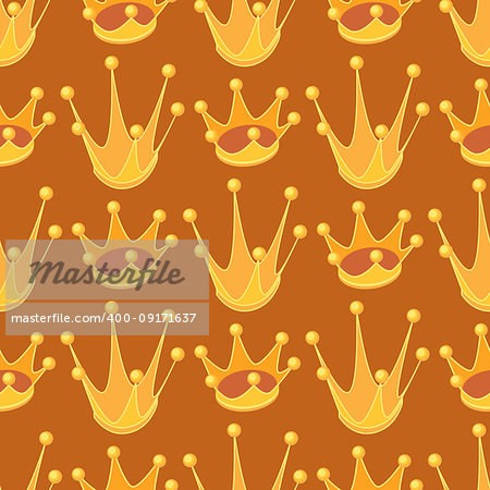 Seamless pattern with cartoon golden crown.  Cute background. Vector flat illustration. Decoration for wrapping paper, prints for clothes, textiles, wallpapers.