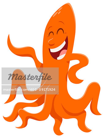 Cartoon Illustration of Funny Octopus Sea Animal Character