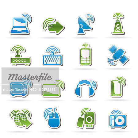 Wireless and technology icons - vector icon set