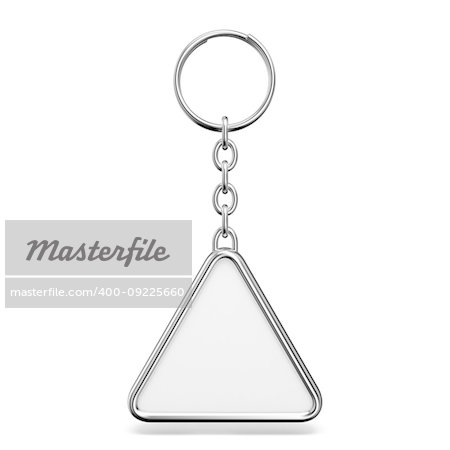 Blank metal trinket with a ring for a key triangle shape 3D rendering illustration isolated on white background