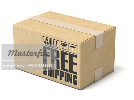 Free shipping cardboard box 3D rendering illustration isolated on white background