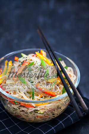 Delicious asian rice glass noodles with vegetables