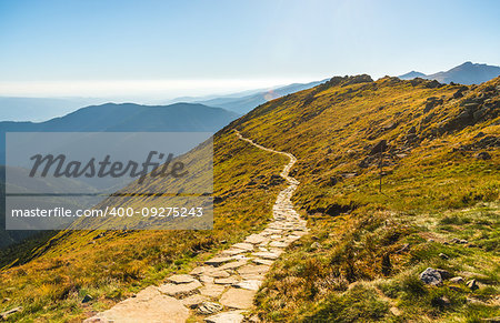 Rocky Hiking Trail in the Mountains on Sunny Day. Low Tatras Ridge, Slovakia.