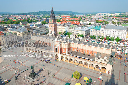 The historical center of Krakow in Poland, in a shot view from the top view of the shopping arcade, Tower Hall