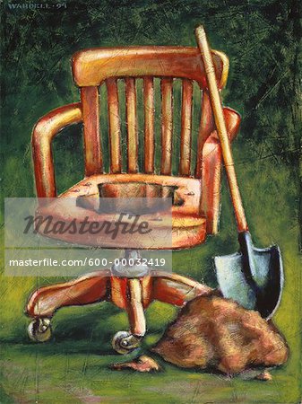 Illustration of Chair with Hole And Shovel