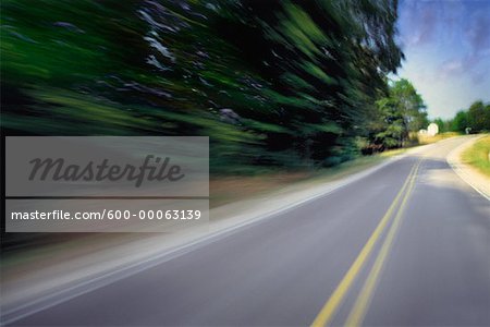 Blurred View of Road and Trees
